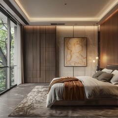 Minimalist luxury  elegant wooden wardrobe with glass sliding doors for modern bedrooms