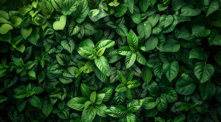 Green background, lush vegetation of various shapes. Generative AI.