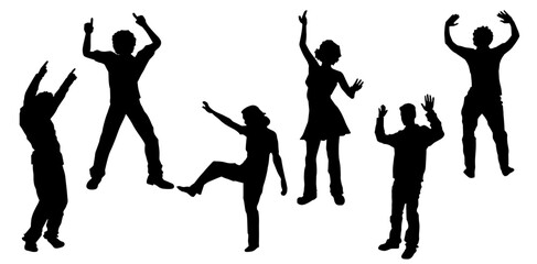 Silhouettte collection of happy people doing dancing pose. Silhouette collection of people disco dance pose