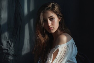 Fototapeta premium Elegant and Radiant Woman. Captivating Beauty in Graceful Poses and Stylish Fashion