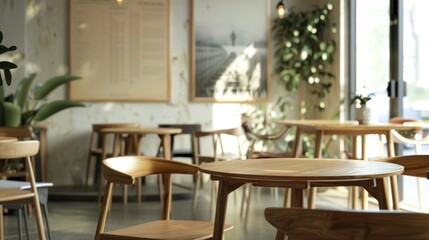 Fototapeta premium Modern and simple coffee shop interior ideas with classic wooden furniture.
