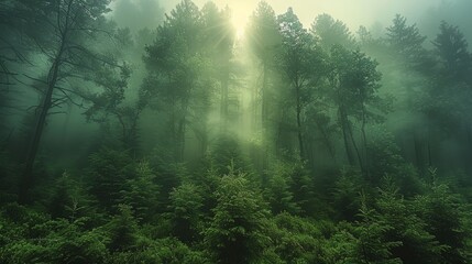 At the rolling expanse of a huge dense forest. haunted forest, nightmare surreal horror. Generative AI.