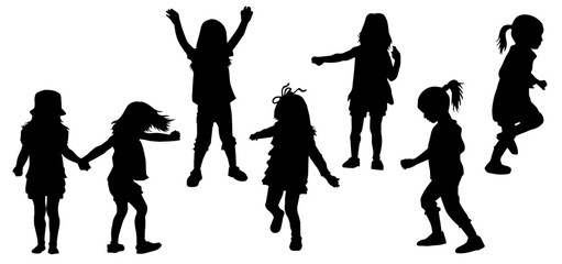 Silhouette collection of female children in various pose