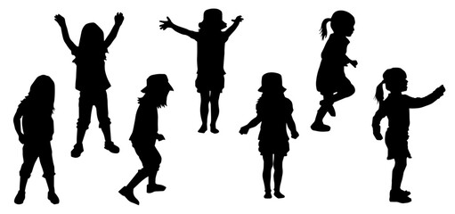 Silhouette collection of female children in various pose
