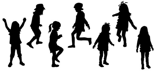 Silhouette collection of female children in various pose