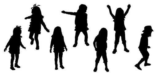 Silhouette collection of female children in various pose