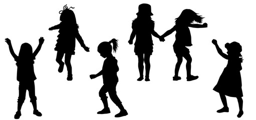 Silhouette collection of female children in various pose