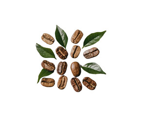 Set of fresh roasted Coffee beans in the air close -up isolated transparent background Ai generative.