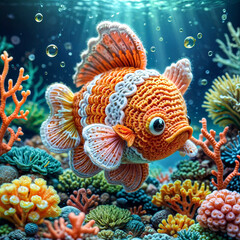 A Painting of a Reef Rhapsody: Crocheted Wonder Swims in a Sea of Color