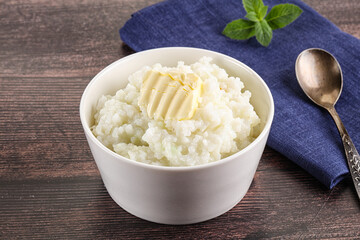 Homemade rice porridge with butter