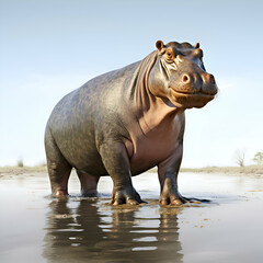 Fototapeta premium Hippopotamus standing in water. 3d illustration