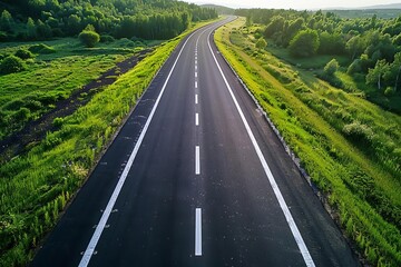 Aerial Empty countryside highway asphalt road Top view