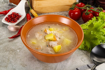 Homemade chicken soup with vegetables
