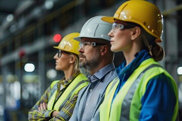 Standard for working Environmental Health and Safety Specialist. Realistic image of safety person and team.
