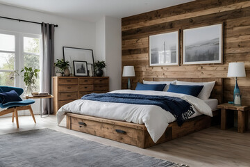 Beautiful bedroom blue modern style illustration