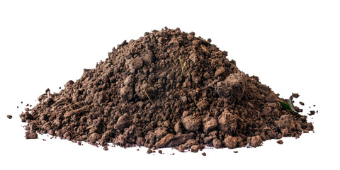 soil pile isolated on transparent white background, gardening agriculture rural soil material type heap stack closeup