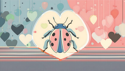 Abstract Fladybug on romantic with continuous on digital art concept.