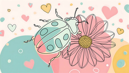 Abstract Fladybug on romantic with continuous on digital art concept.