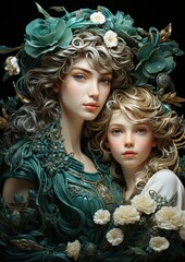 Mythological Women in Ornate Floral Attire