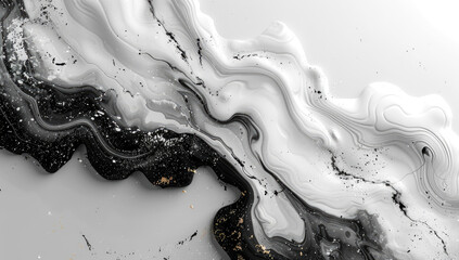Black and white marble texture background with swirling liquid effect for luxury design, art deco print. Created with Ai