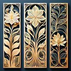 a collection of gold botanical line art vector patterns carefully laser cut showcasing  ntricate generat ai