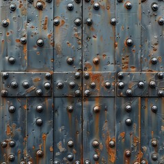 Old metal texture with rust and rivets. AI generation