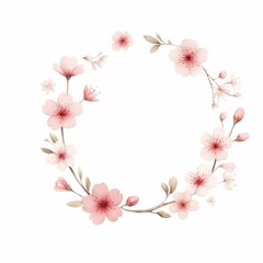 cherry blossom themed frame or border for photos and text. watercolor illustration, Perfect for nursery art, simple clipart, single object, white color background. Frame for Wedding invitation.