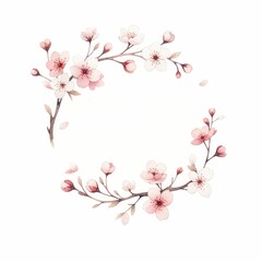 cherry blossom themed frame or border for photos and text. watercolor illustration, Perfect for nursery art, simple clipart, single object, white color background. Frame for Wedding invitation. © JR BEE