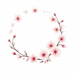 cherry blossom themed frame or border for photos and text. watercolor illustration, Perfect for nursery art, simple clipart, single object, white color background. Frame for Wedding invitation.