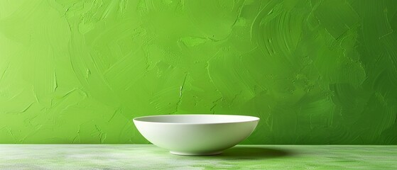 The use of a lime green textured background made of recycled paper enhances the ecofriendly message conveyed by a pure white plate in a minimalist setting 8K , high-resolution, ultra HD,up32K HD - obrazy, fototapety, plakaty