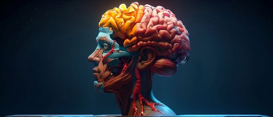 Meticulously detailed, an intriguing depiction showcases augmented reality overlays on human brains, hinting at the transformative potential of neurotechnology 8K , high-resolution, ultra HD,up32K HD - obrazy, fototapety, plakaty