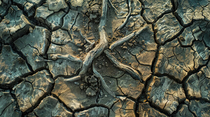 Dead trees on dry cracked earth metaphor Drought, Water crisis and World Climate change