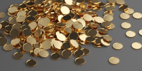 Golden metallic coins abundance. Earning profit concept