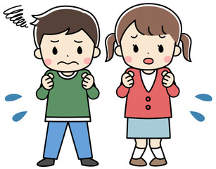 困った表情をした子供の全身イラスト