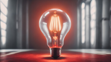 light bulb on red background