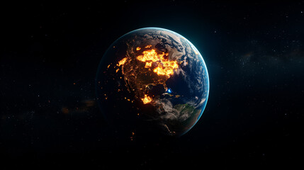 A rock crashing into planet earth. Disaster from space. Last day of earth.
