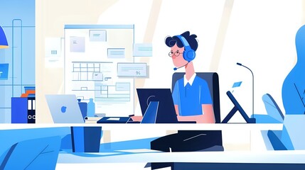 Payroll Professional at Work: Desk Scene with Calculator and Spreadsheets