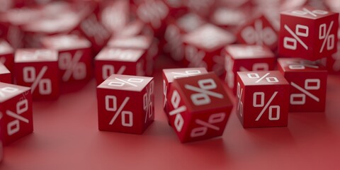 Red Blocks With Percentage Symbol. Sale Discount Concept