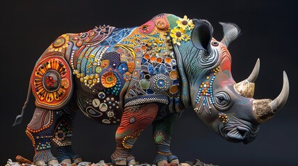 A splendour of colors and patterns adorning a majestic Highland rhinoceros - obrazy, fototapety, plakaty