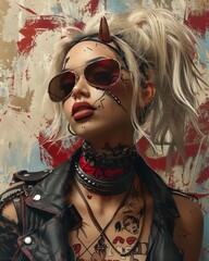 edgy and rebellious piece inspired by the psychobilly subculture, blending vintage rockabilly with punk and psychobilly elements - obrazy, fototapety, plakaty