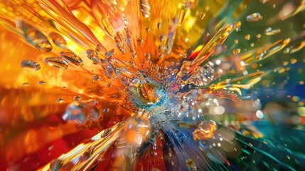 Detailed explosion of colorful glass