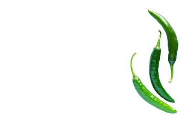 Fresh green chilli pepper isolated on white background with top display space for text
