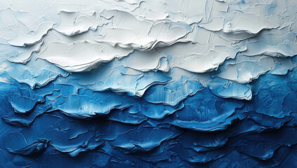Abstract Blue Ocean, Textured ocean waves, White textured paint background. Created with AI