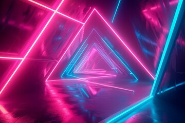 3d render, abstract fluorescent background, laser show, night club interior lights, pink blue glowing lines, virtual reality, psychedelic spectrum, geometric shapes