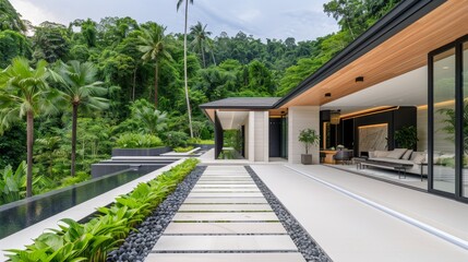 Contemporary elegance  minimalist cubic house in forest setting, blending luxury with natural beauty