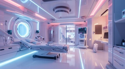 Futuristic hospital room with high-tech equipment