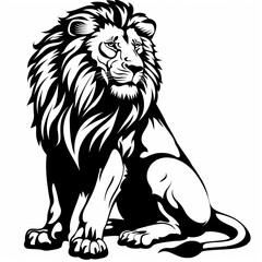 a black and white drawing of a lion sitting down