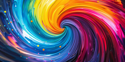 Vortex of multi-colors paints background. Whirlwind of colorful paints creative banner. Raster bitmap digital illustration. AI artwork.