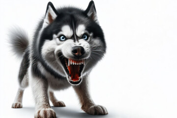 angry Husky dog on a white background