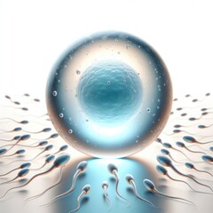 Sperm and egg cell. Concept natural fertilization on white background - obrazy, fototapety, plakaty